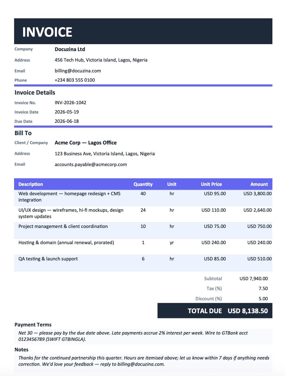 Professional Invoice Template preview 1