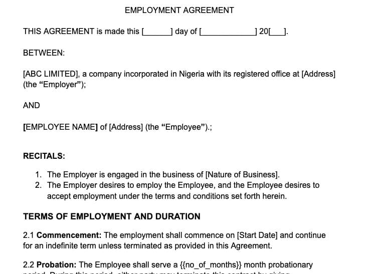 Sample Employment Agreement preview 1