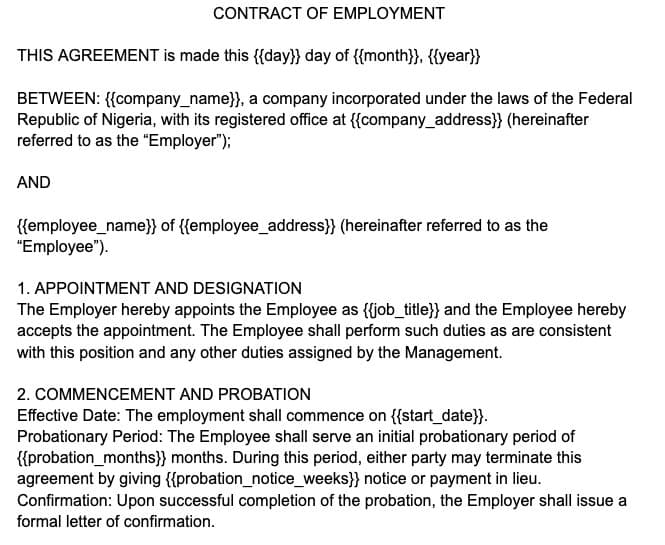 Employment Contract Sample preview 1