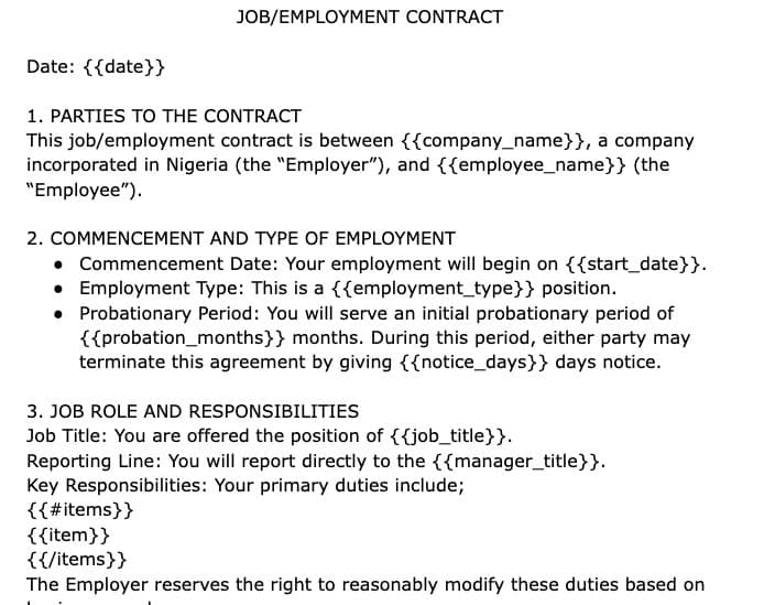Job Contract Sample preview 1