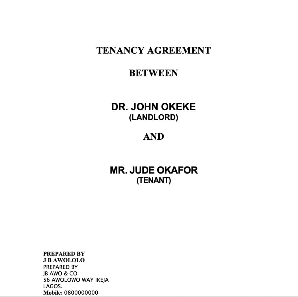  Tenancy Agreement Template for Nigeria preview 1
