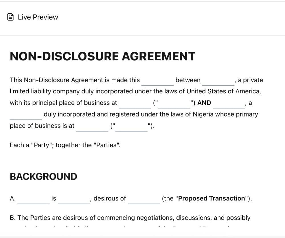 Non-Disclosure Agreement (NDA) Template preview 1
