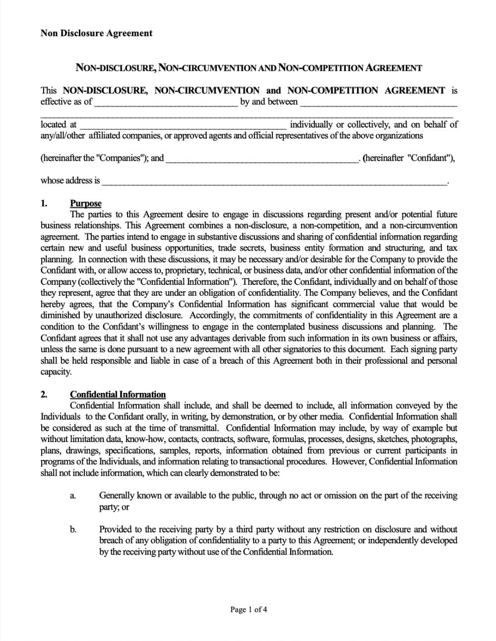 Non-Disclosure, Non-Compete & Non-Circumvention Agreement Template preview 1