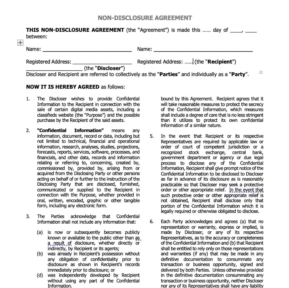 One-Way Non-Disclosure Agreement (Unilateral NDA) Template preview 1
