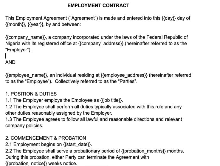 Employment Contract Template preview 1