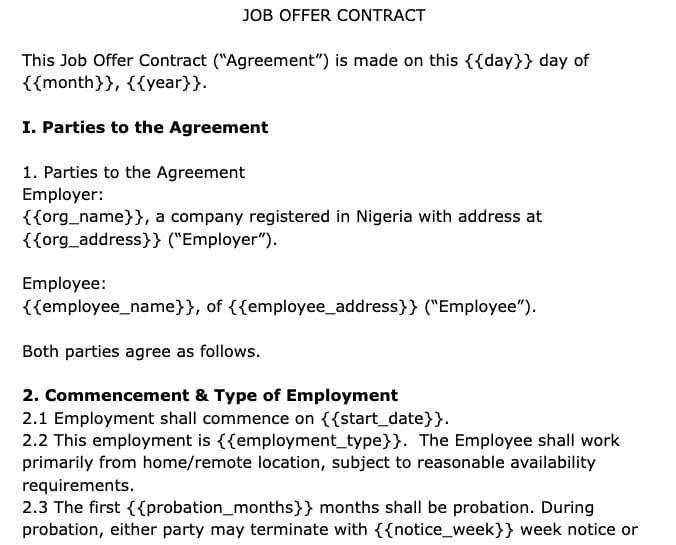 Job Contract Template preview 1