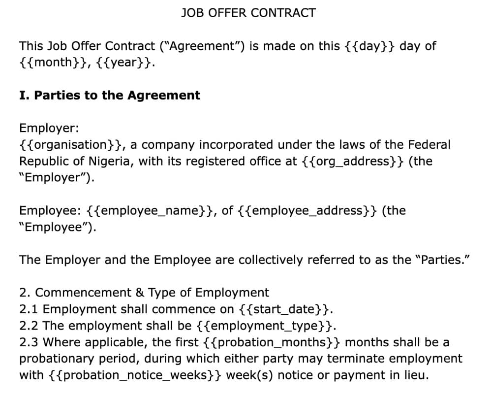 Job Offer Contract Template preview 1