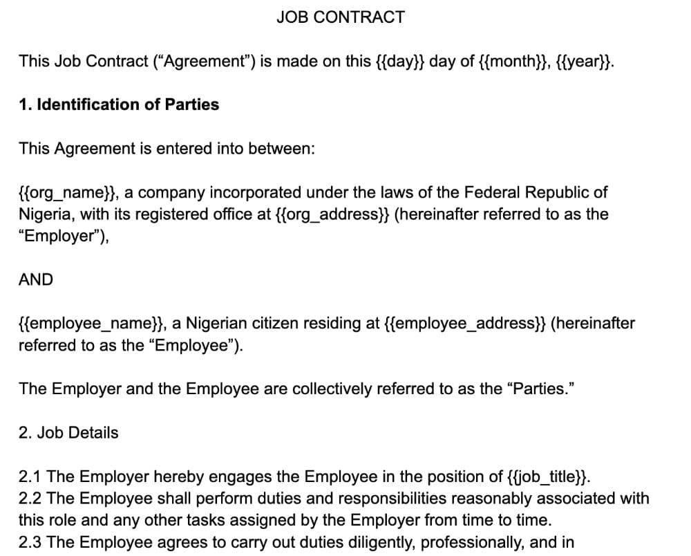 Work Contract Template preview 1