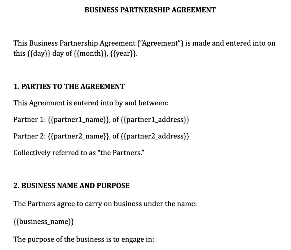 Business Partnership Agreement Template preview 1