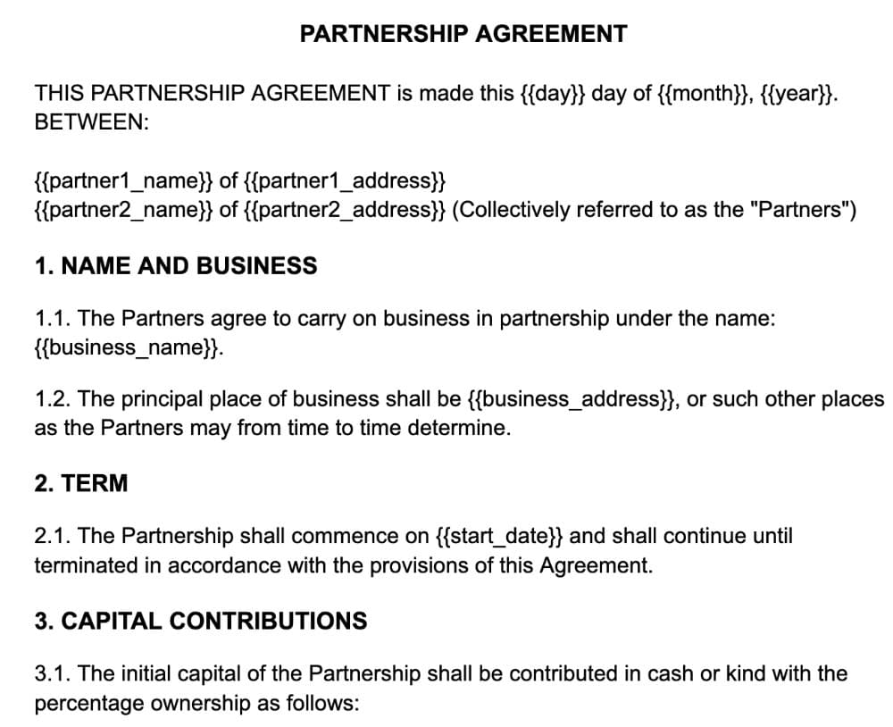 Sample Partnership Agreement Template preview 1