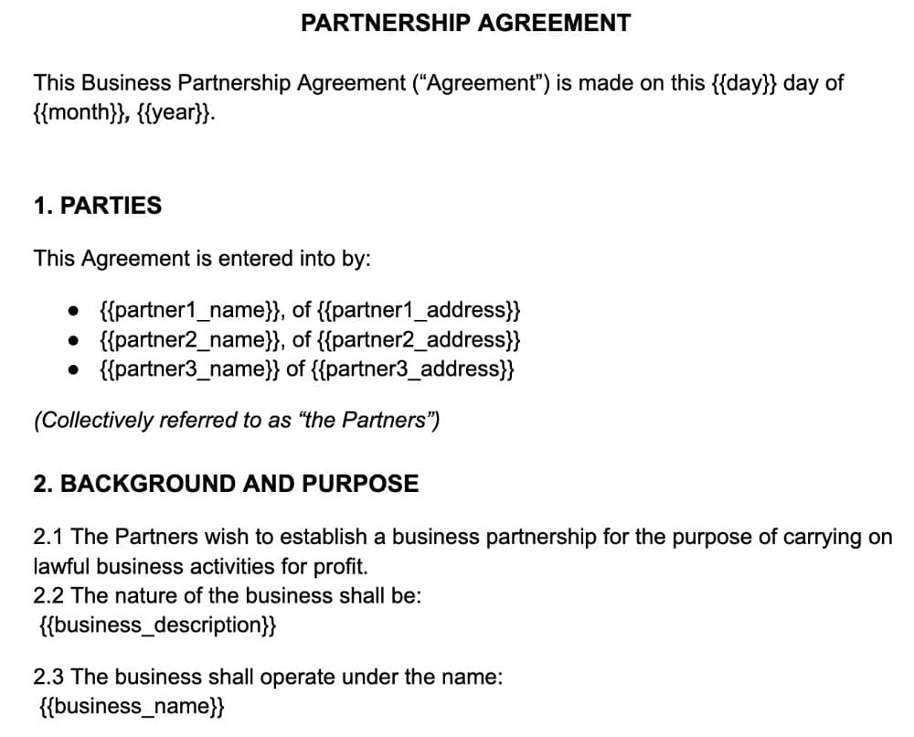 Partnership Agreement Template preview 1