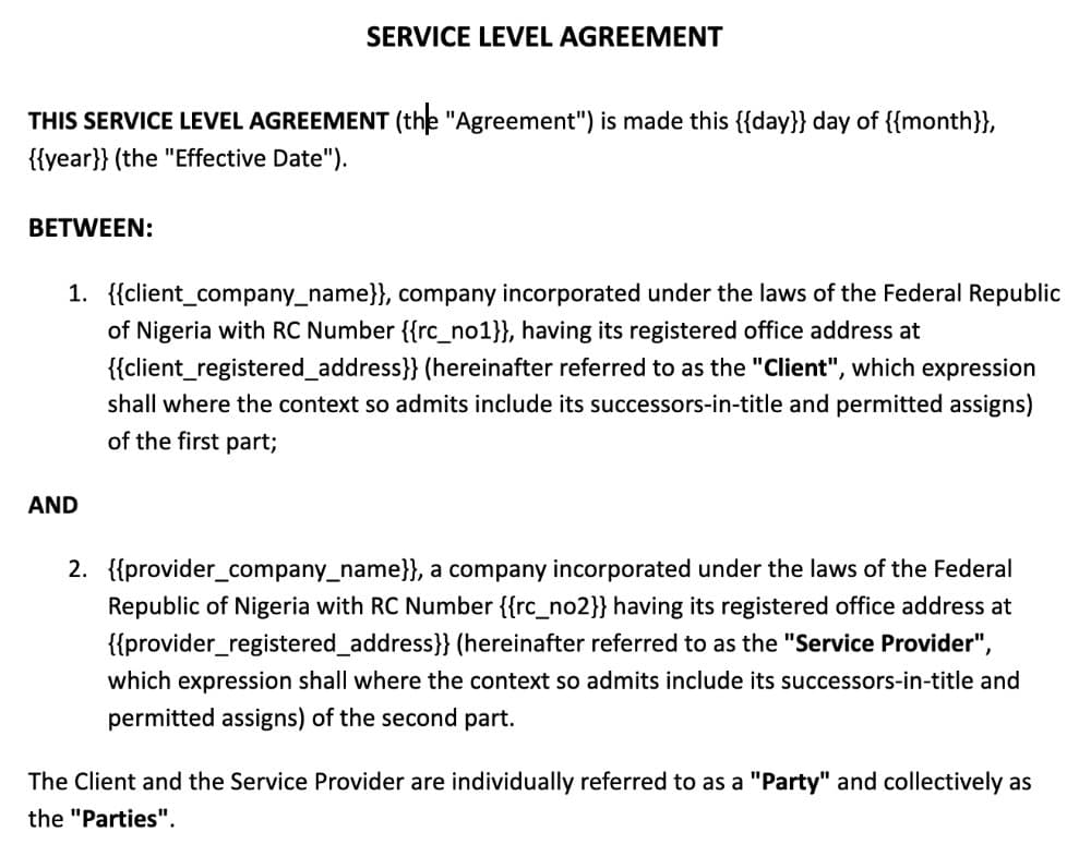 Sample Service Level Agreement preview 1