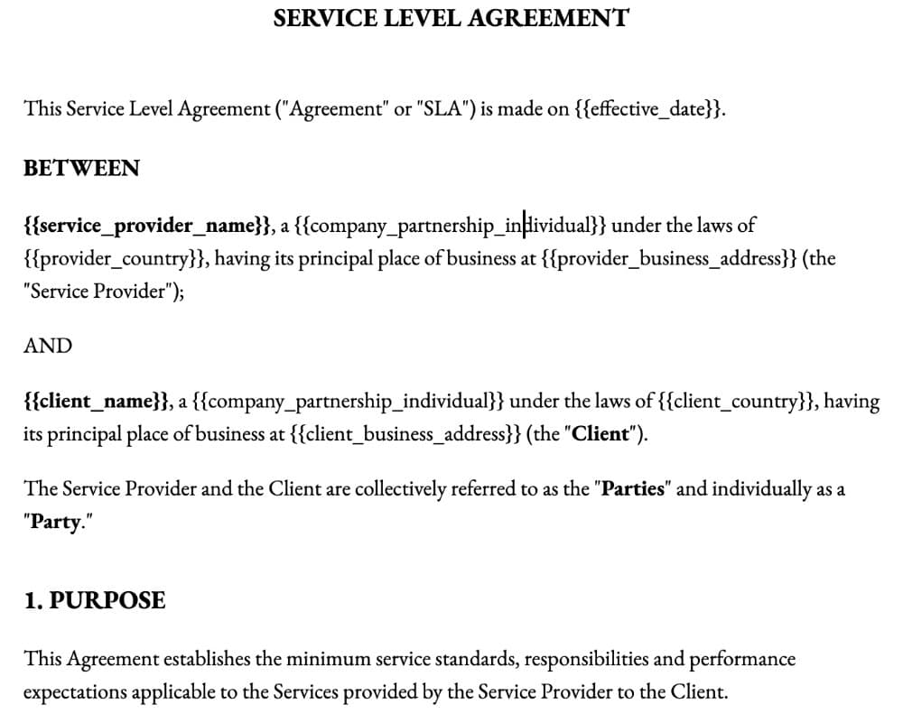 Service Level Agreement Template preview 1