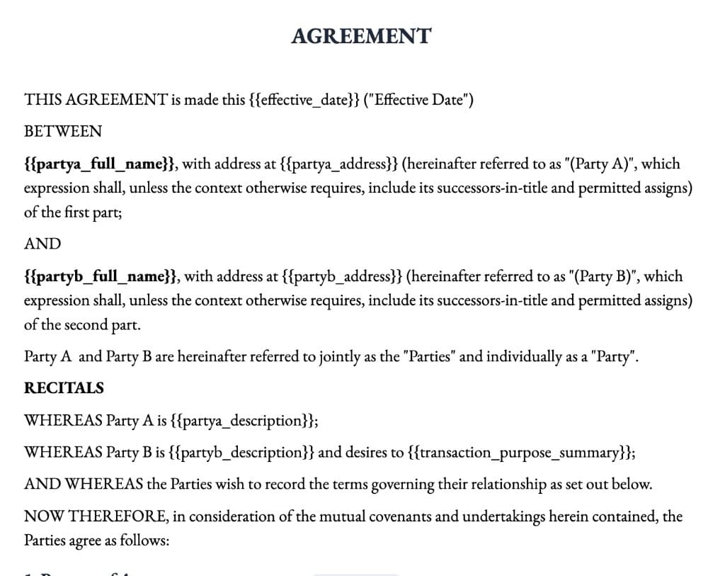 Sample Agreement Between Two Parties preview 1