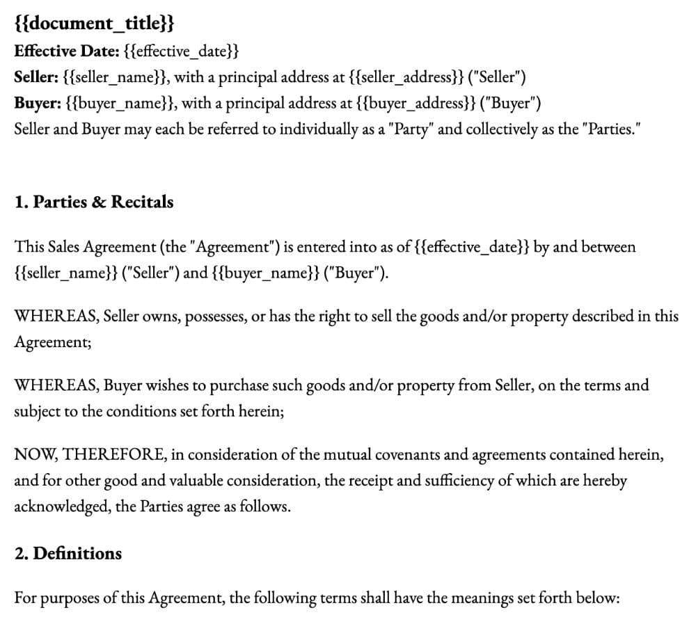 Sales Agreement Template preview 1