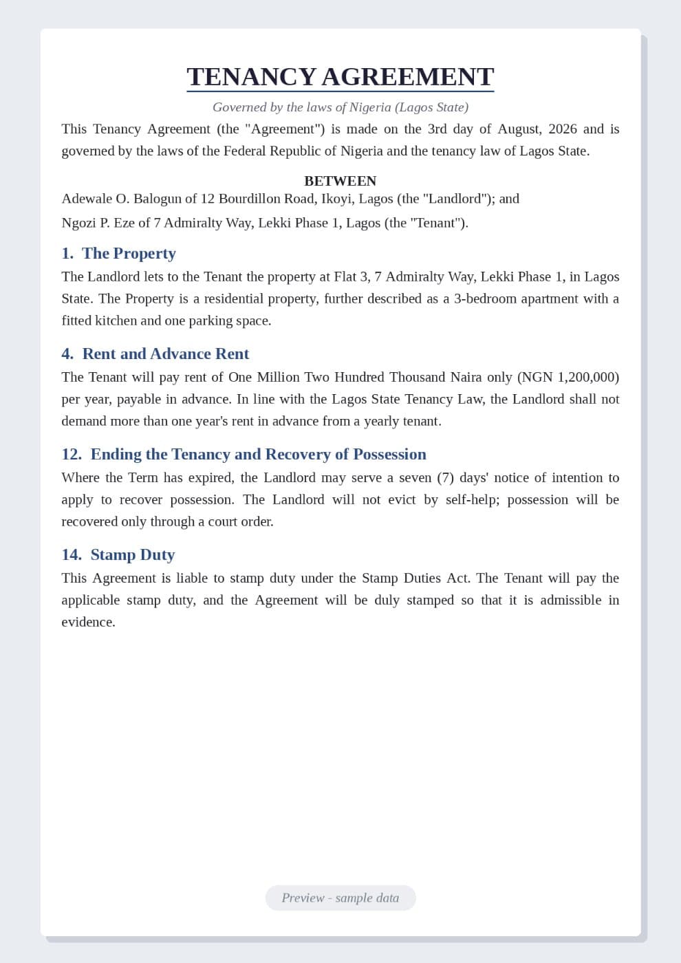 Tenancy Agreement Template (Nigeria) preview 1