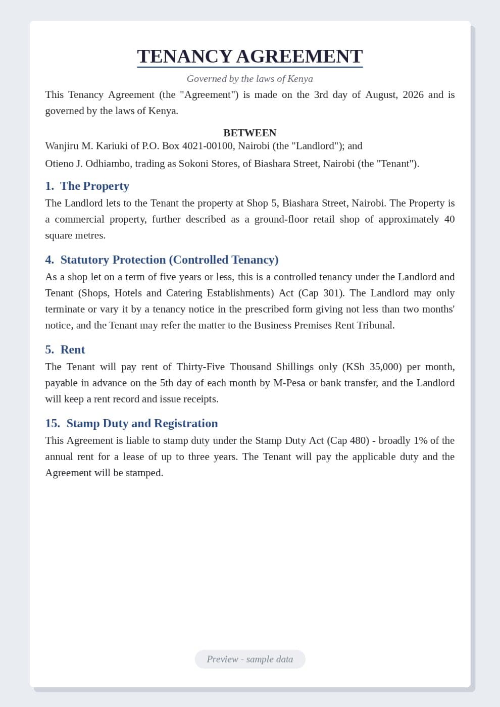 Tenancy Agreement Template (Kenya) preview 1