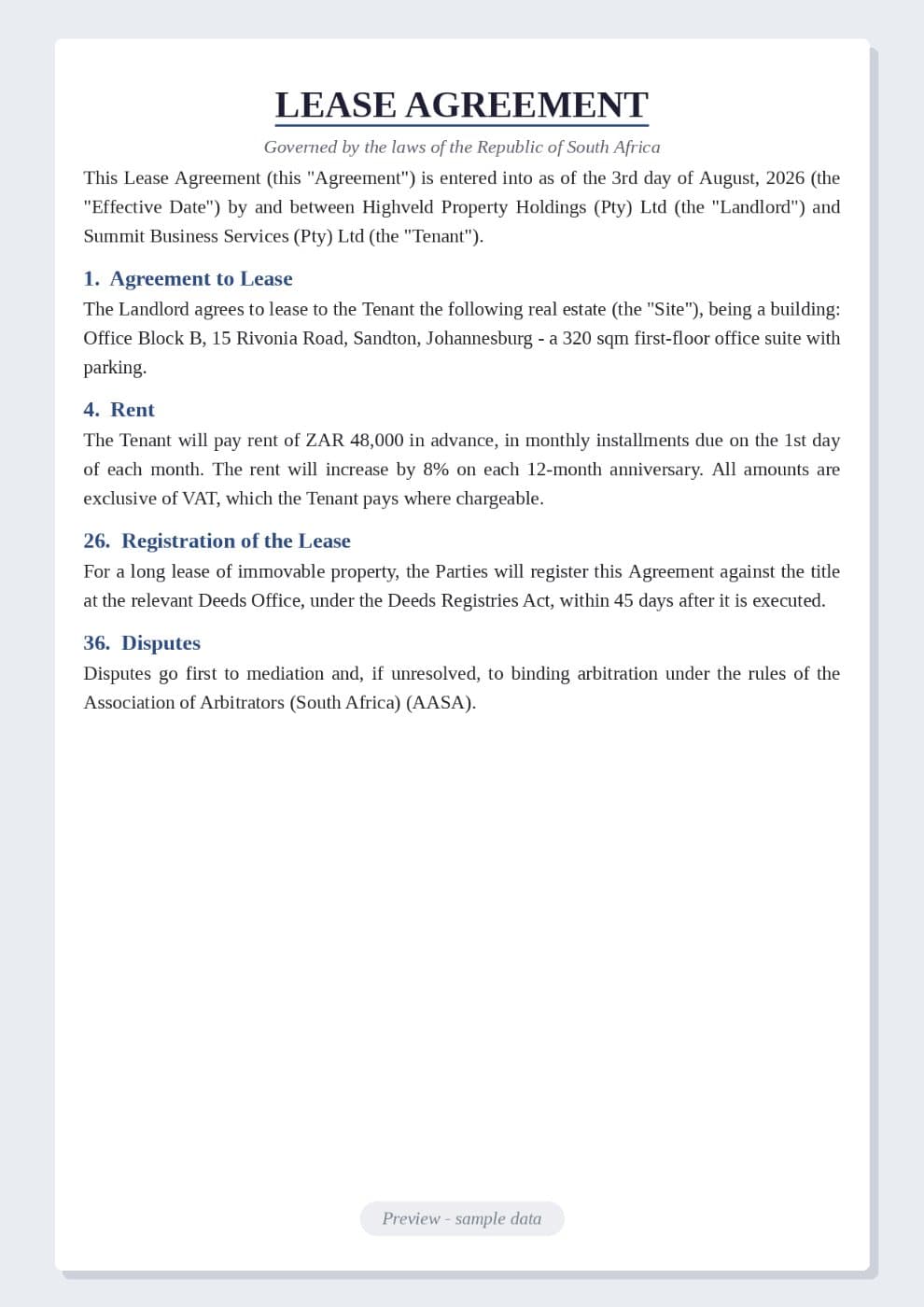 Lease Agreement Template (South Africa) preview 1
