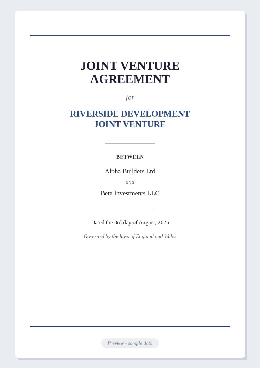 Joint Venture Agreement Template preview 1