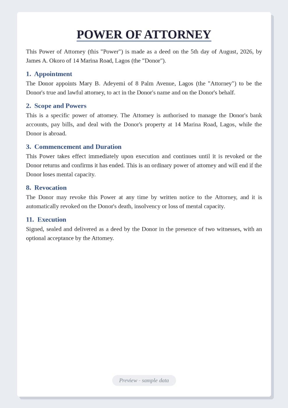 Power of Attorney Template preview 1