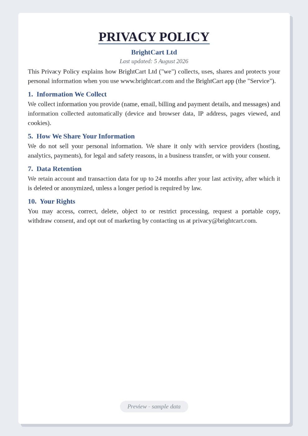 Privacy Policy Example preview 1