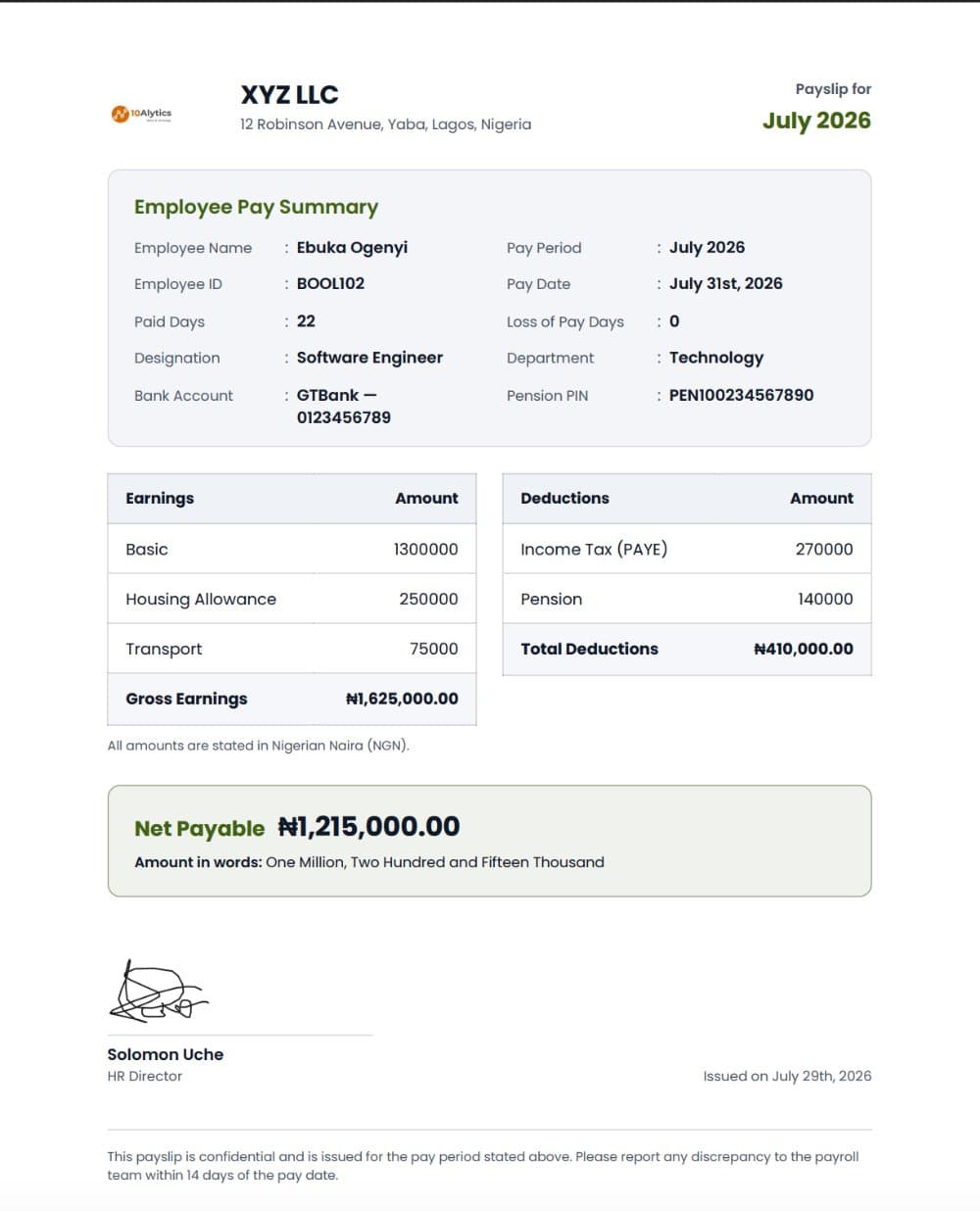 Monthly Payslip Template (Salary Slip) preview 1