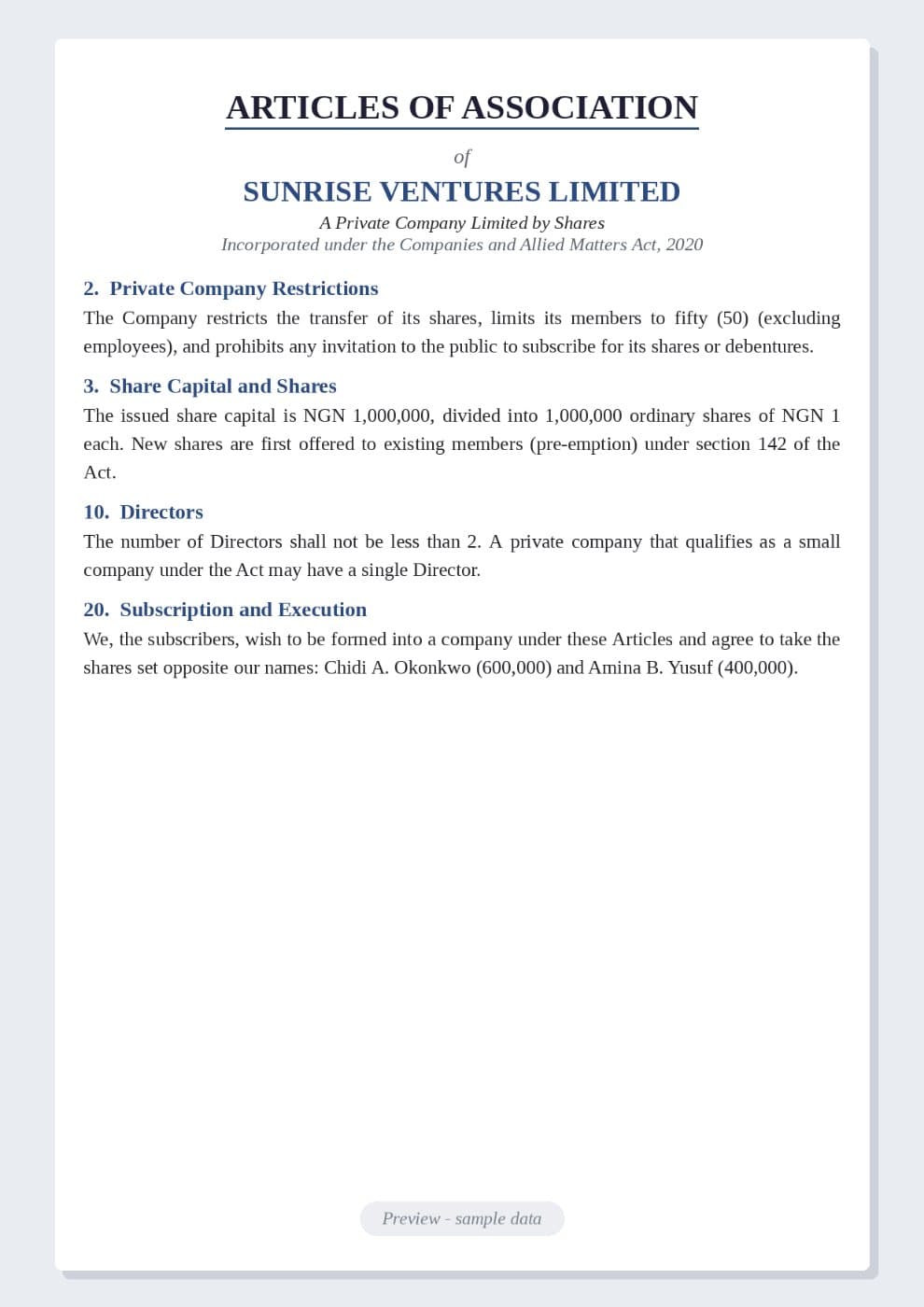 Articles of Association Template (Nigeria) preview 1