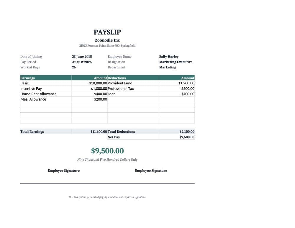 Excel Payslip Template preview 1