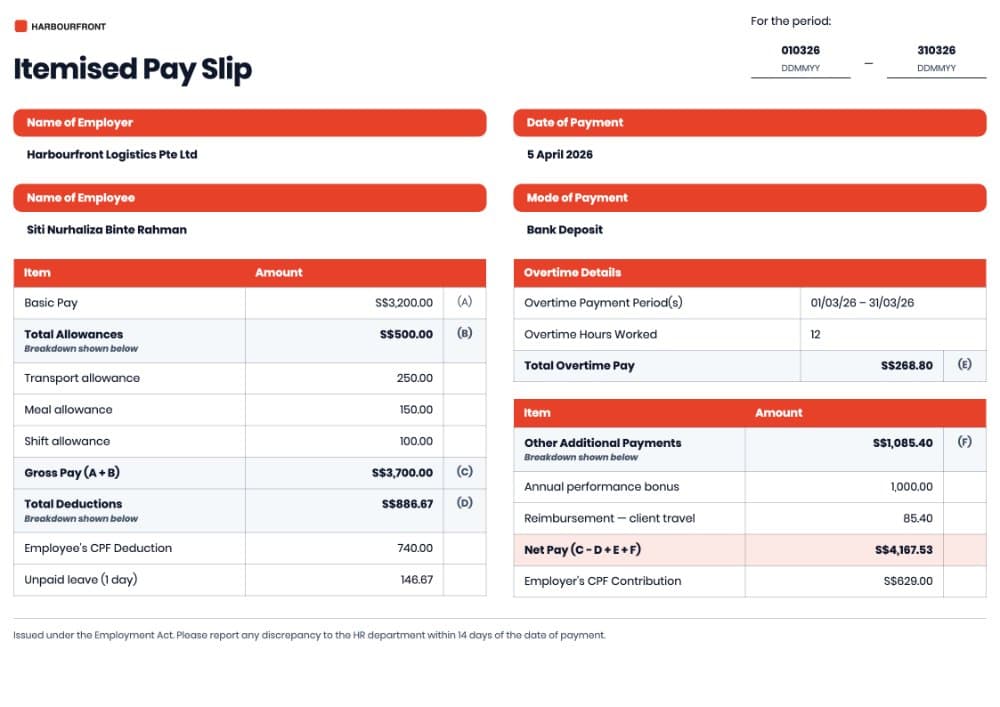 Itemised Pay Slip Template preview 1