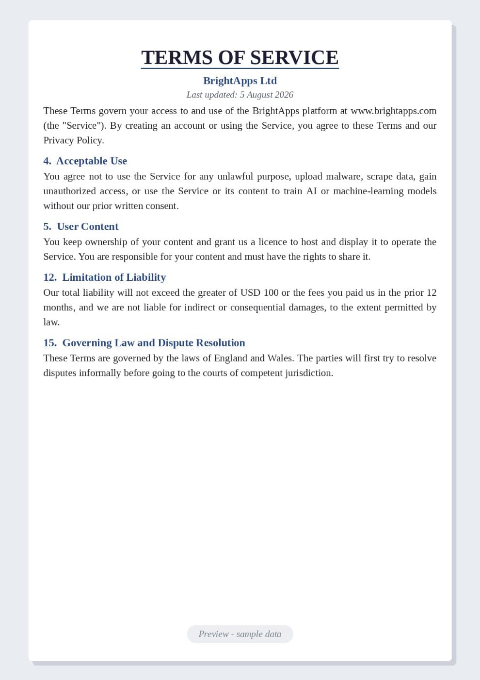 Terms of Service Template preview 1