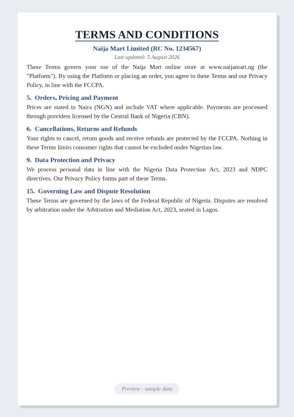 Terms and Conditions Template (Nigeria) preview 1