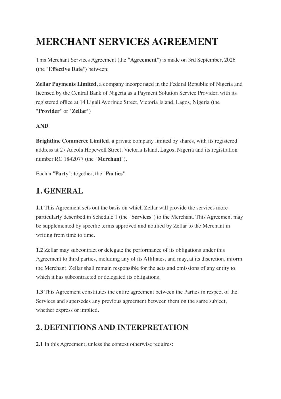 Merchant Services Agreement Template preview 1