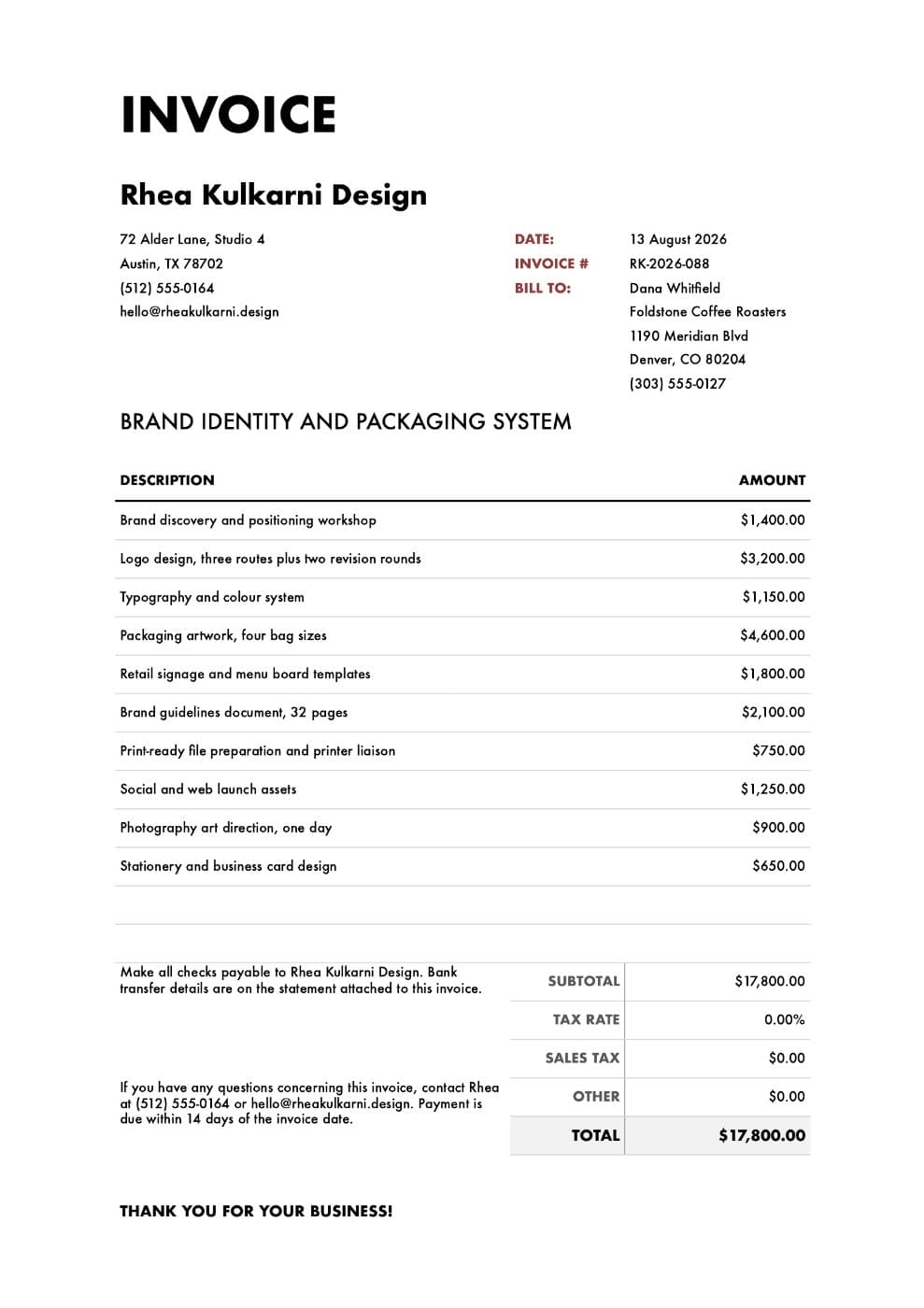 Classic Freelancer Invoice Template preview 1