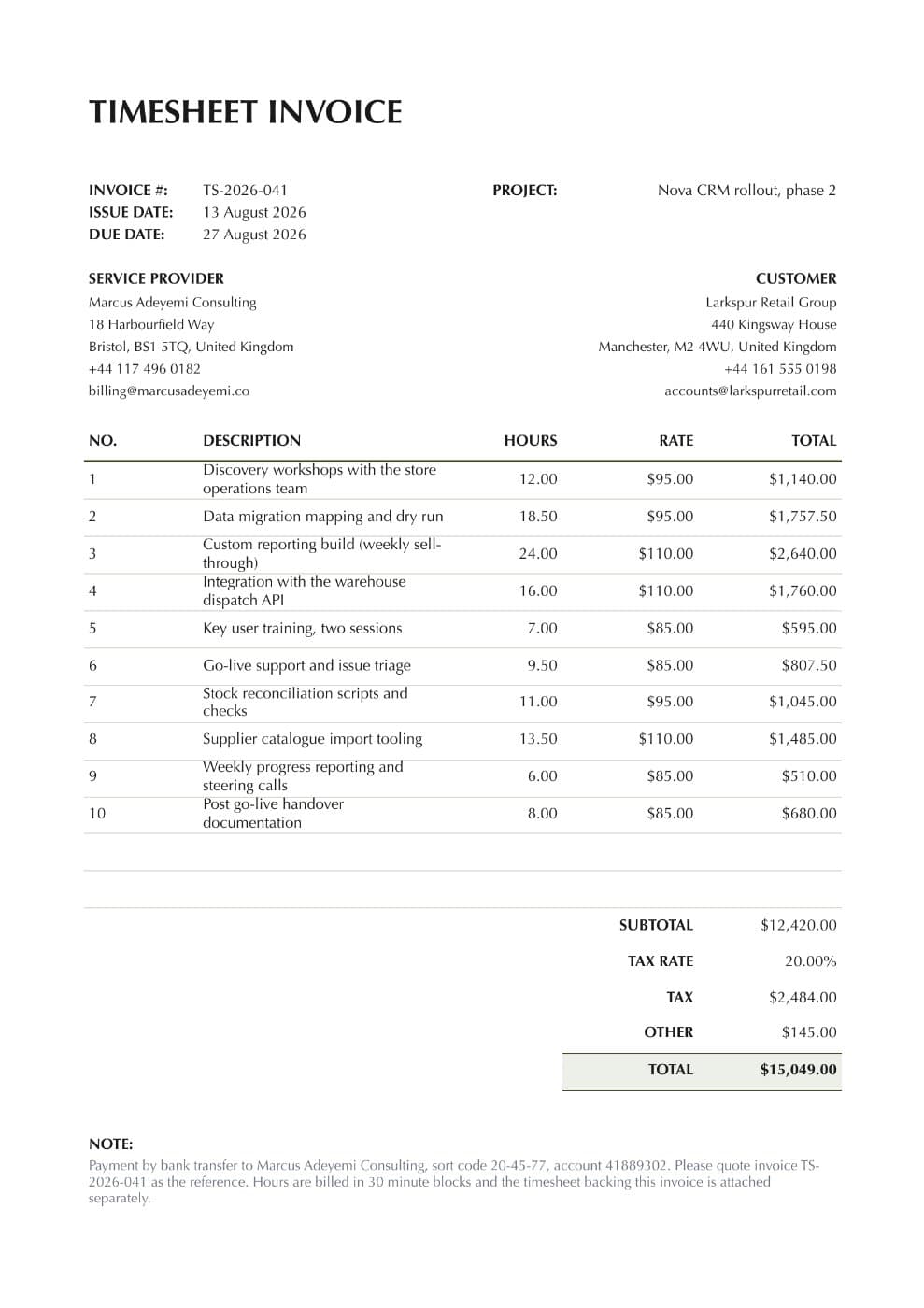 Timesheet Invoice Template (Excel) preview 1