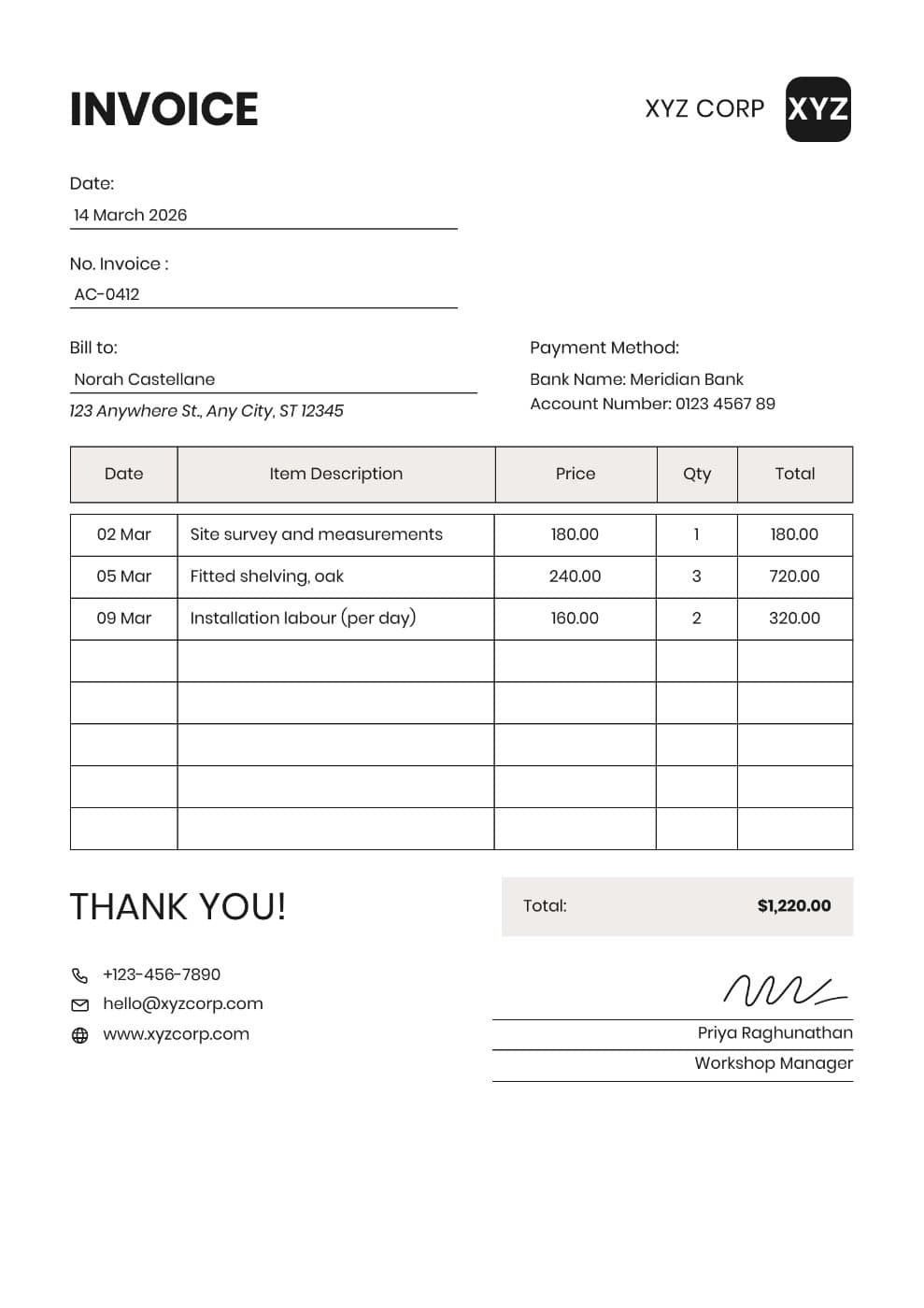 Blank Invoice Template (White and Beige) preview 1