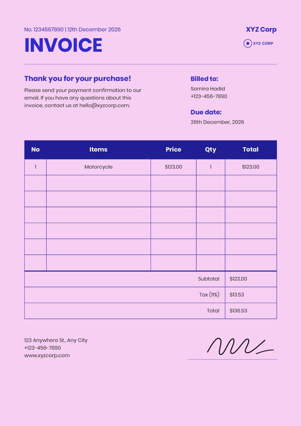 Online Invoice Template (Bold Pink and Blue) preview 1