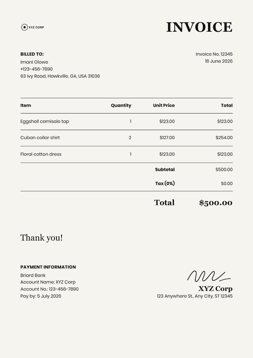 Fashion Boutique Invoice Template preview 1