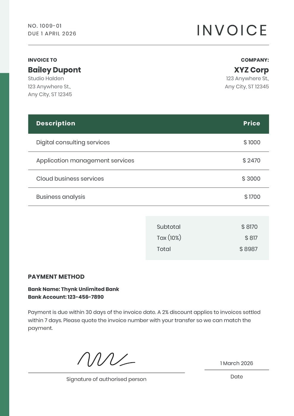 IT and Professional Services Invoice preview 1