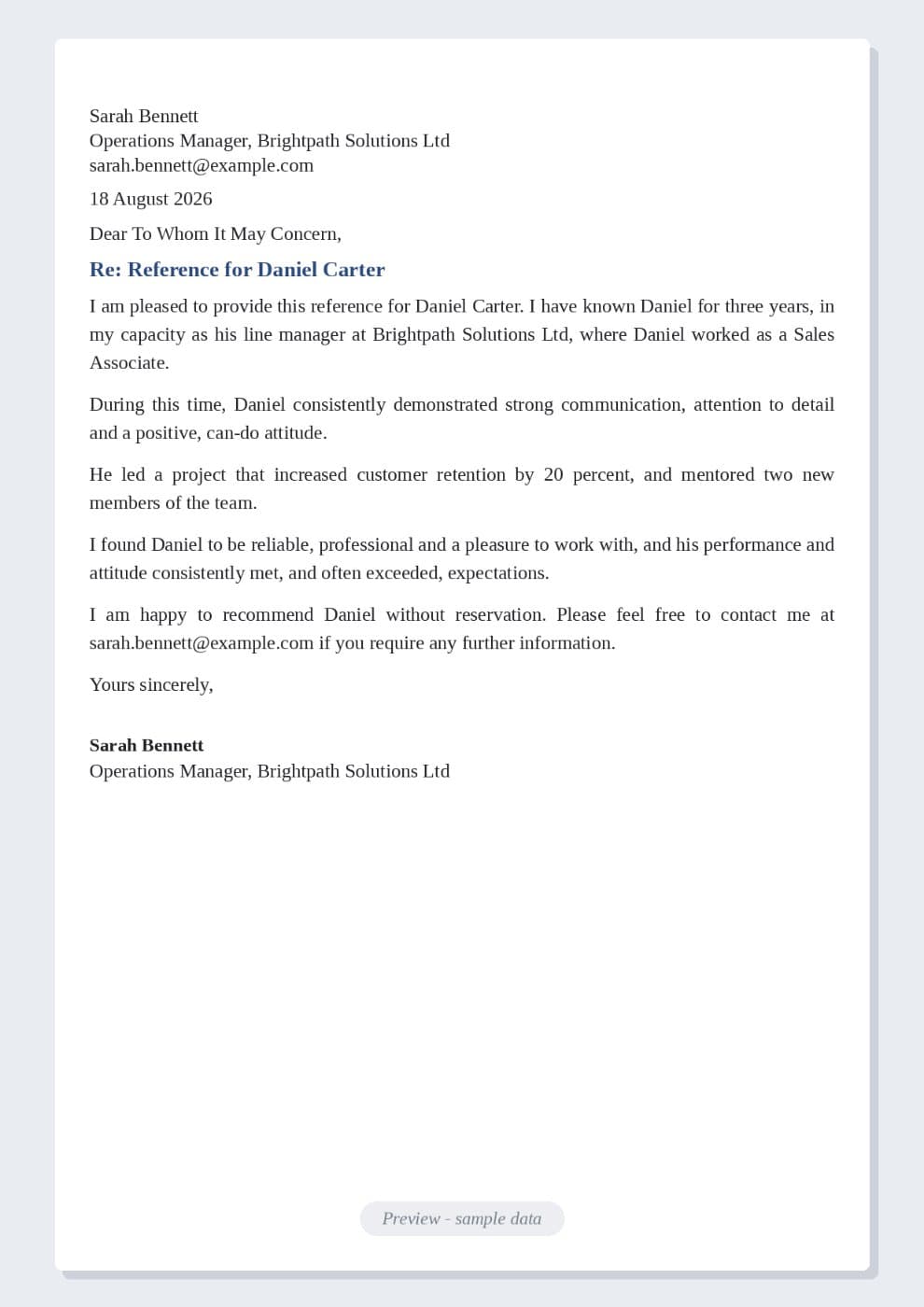 Job Reference Letter Template preview 1