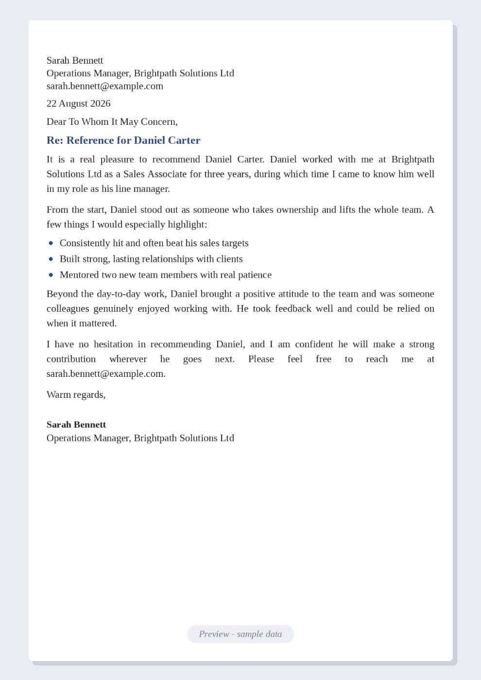 Reference Letter Sample for Employee preview 1
